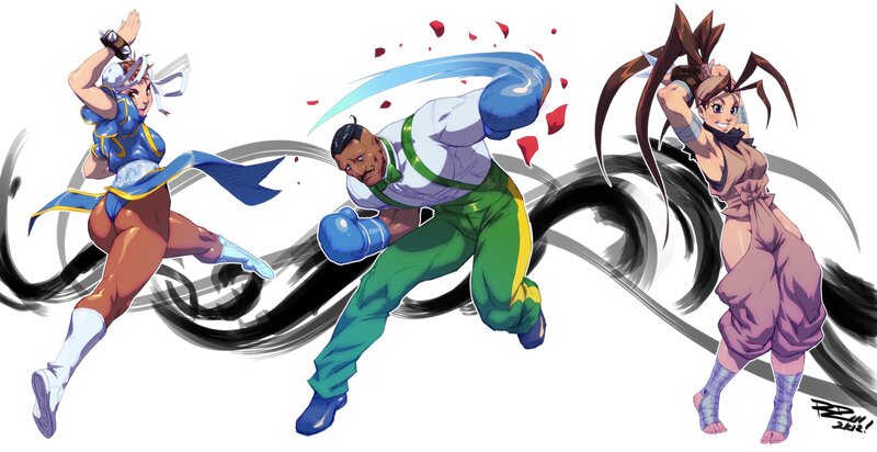 Three Fighters in Action — Blue, Dynamic