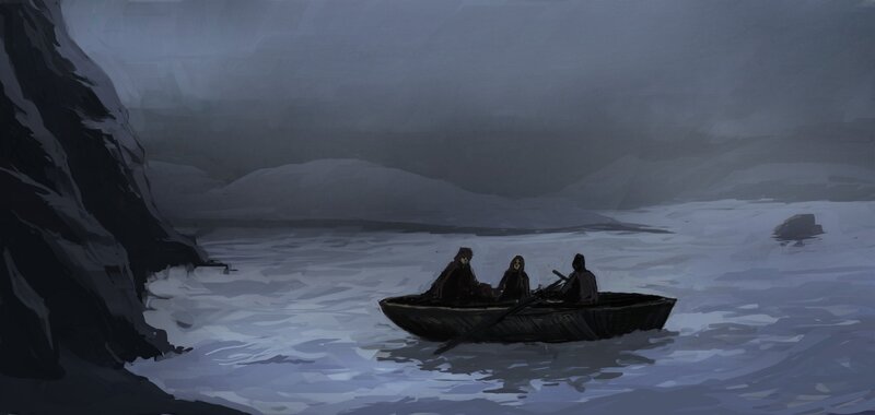 Three Figures in a Boat — Gray