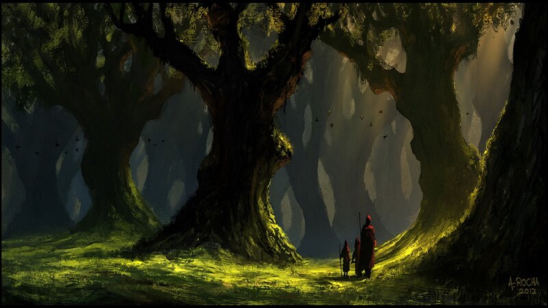 Three Figures in a Forest — Green