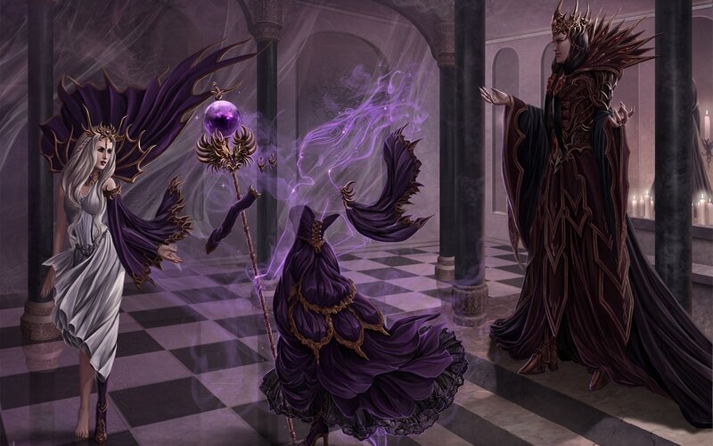 Three Figures in a Hall — Purple