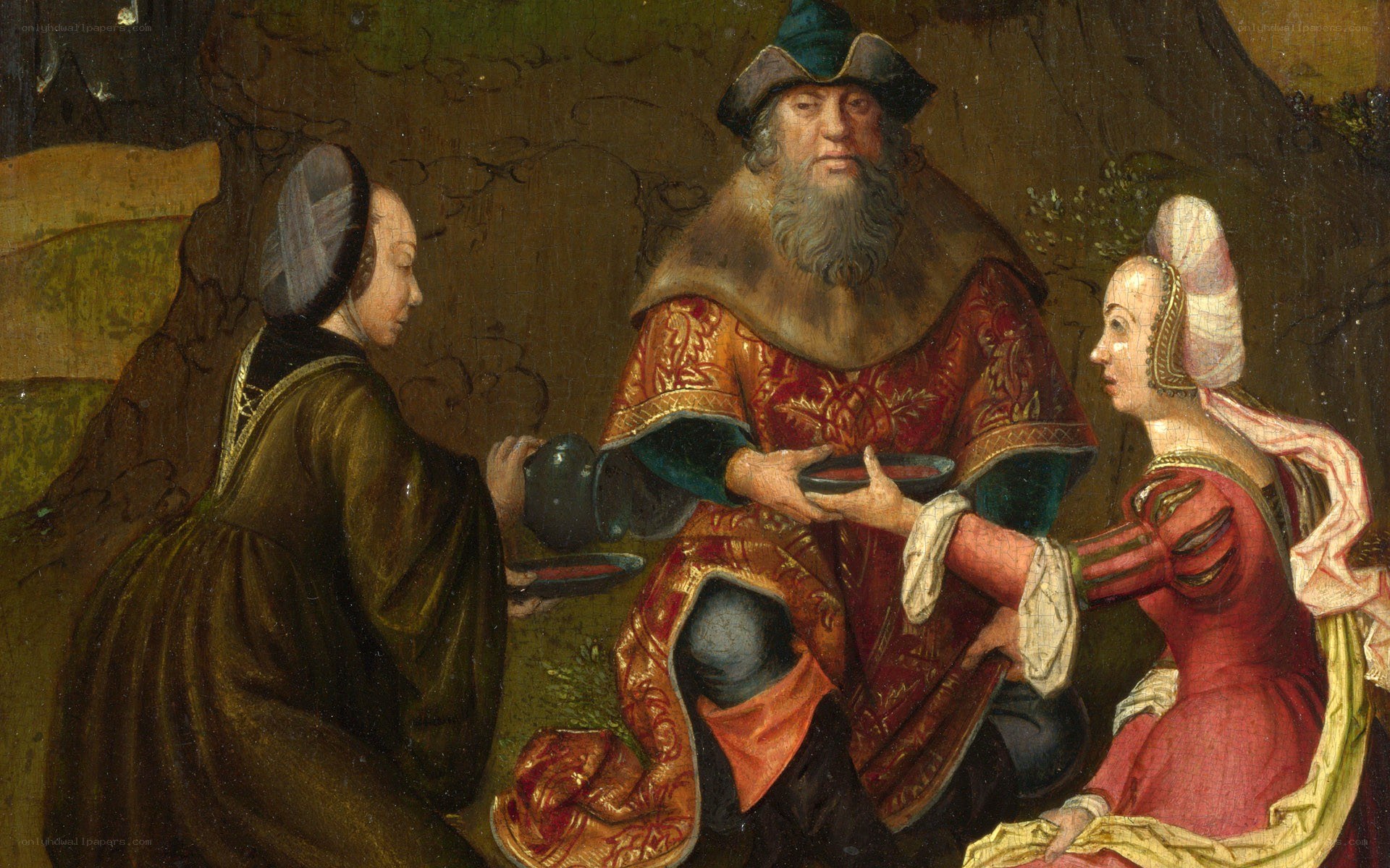 Three figures in a painting