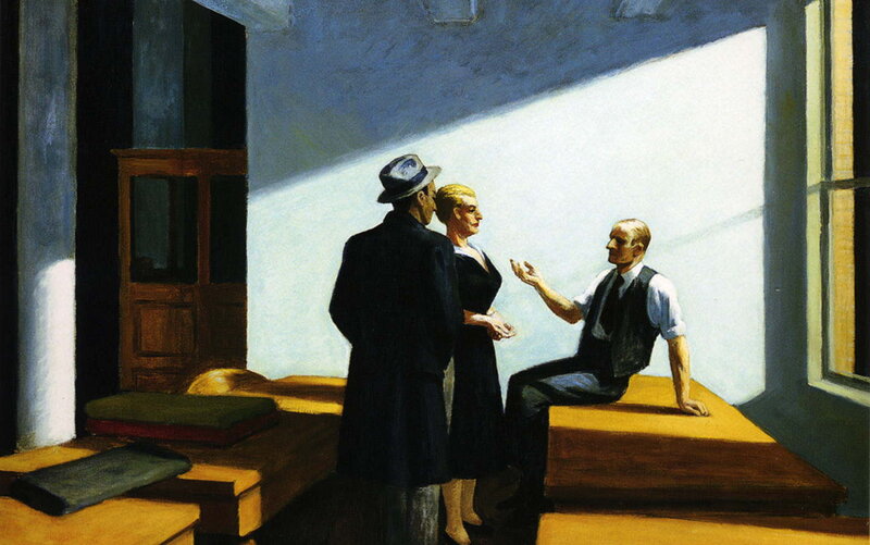 Three figures in a room