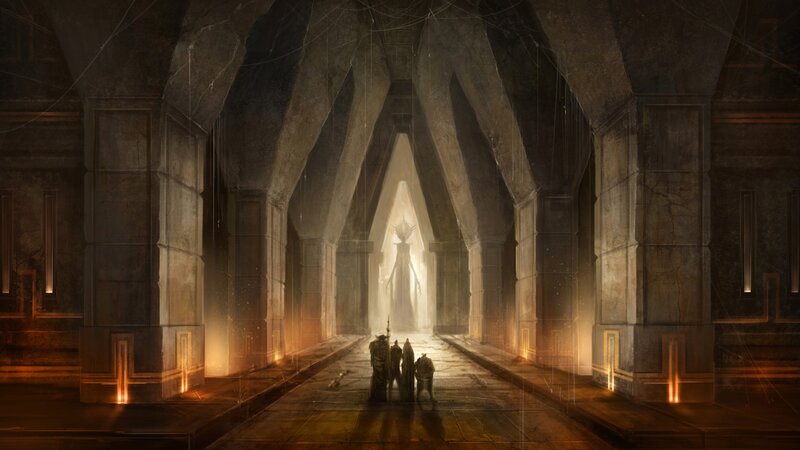 Three Figures in a Temple — Brown