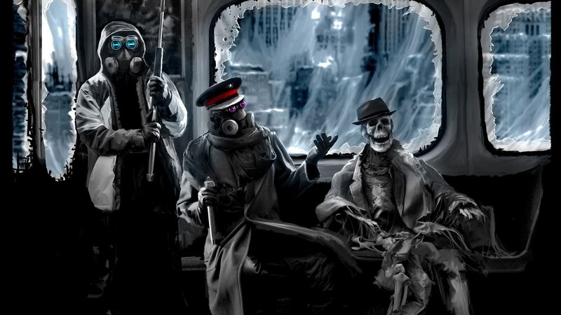 Three Figures in a Vehicle — Black, Dramatic