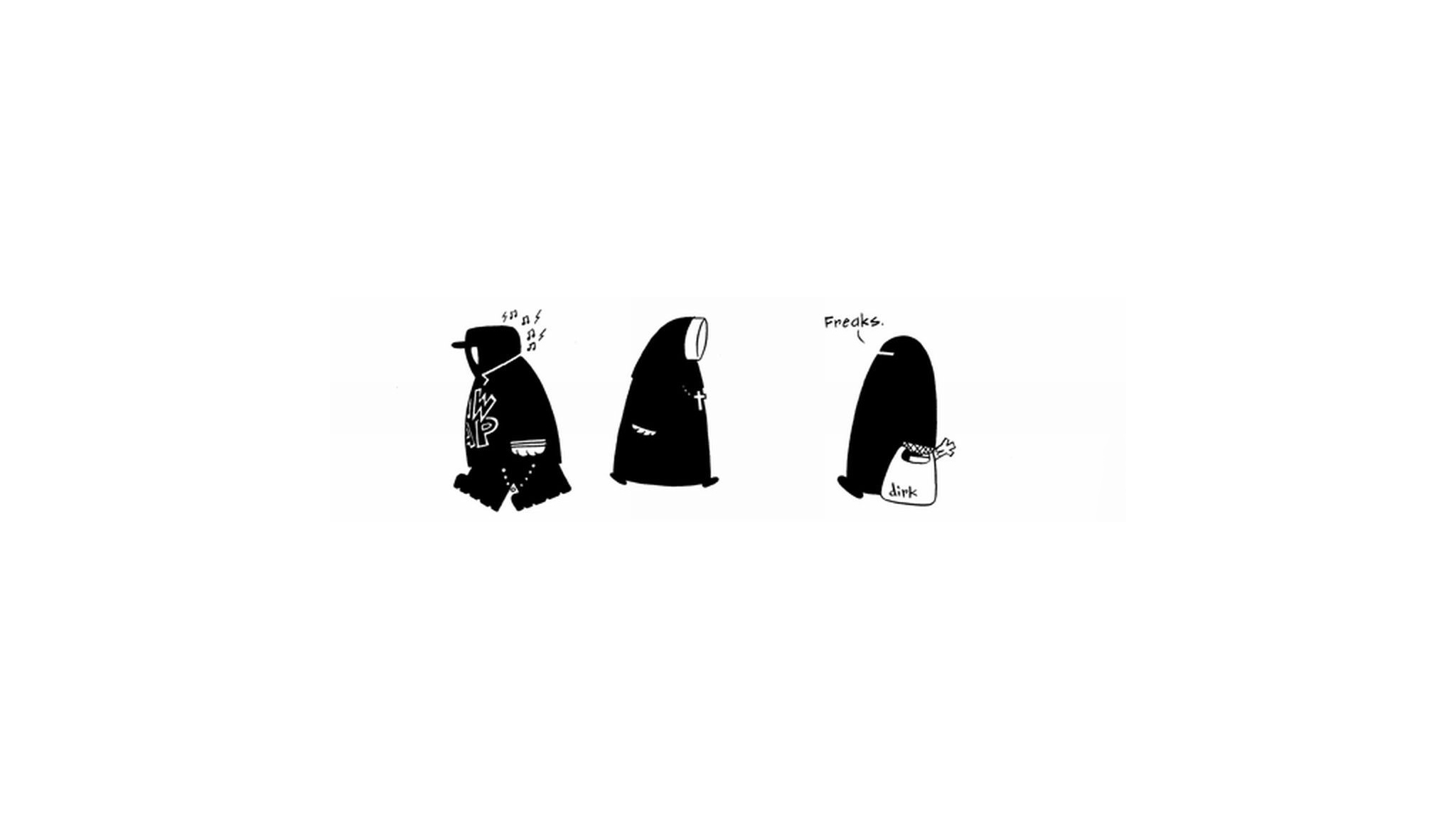 three figures in black silhouettes