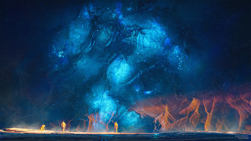 Three Figures in Cave — Blue