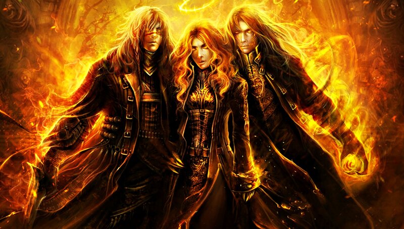 Three Figures in Dark Cloaks