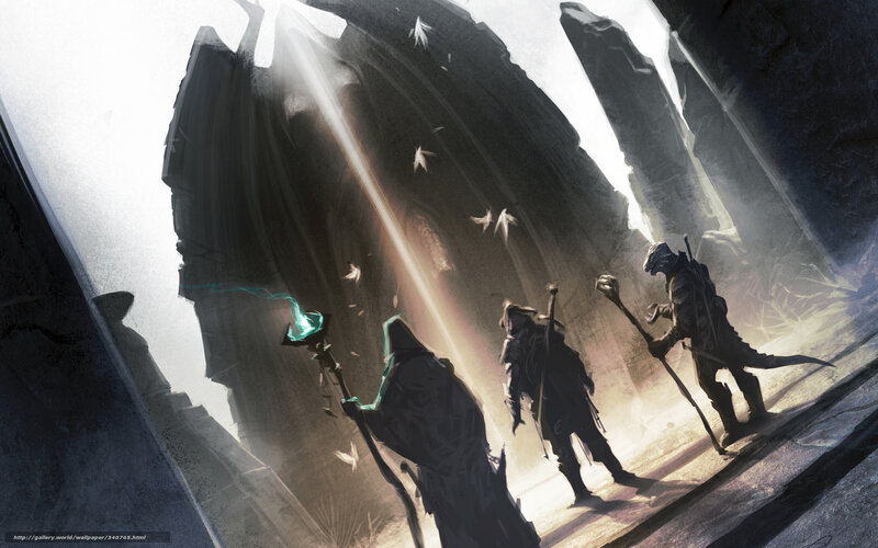Three Figures in Dark Robes — Gray