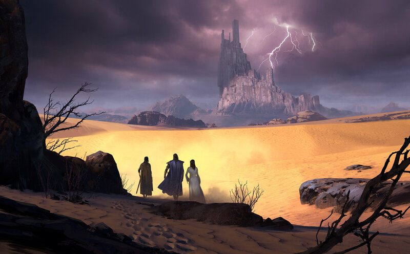 Three Figures in Desert — Yellow