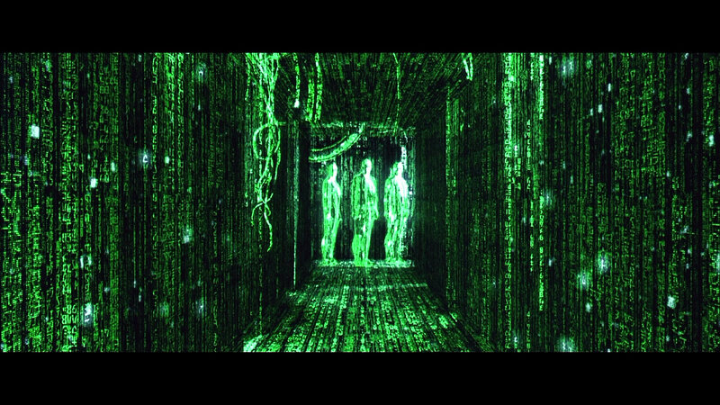 Three Figures in Digital Rain