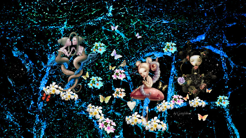 Three Figures in Fantasy Scene