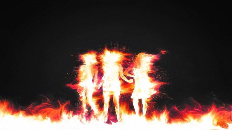 Three Figures in Flames — Black
