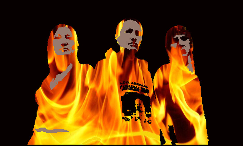 Three Figures in Flames — Orange, Dramatic