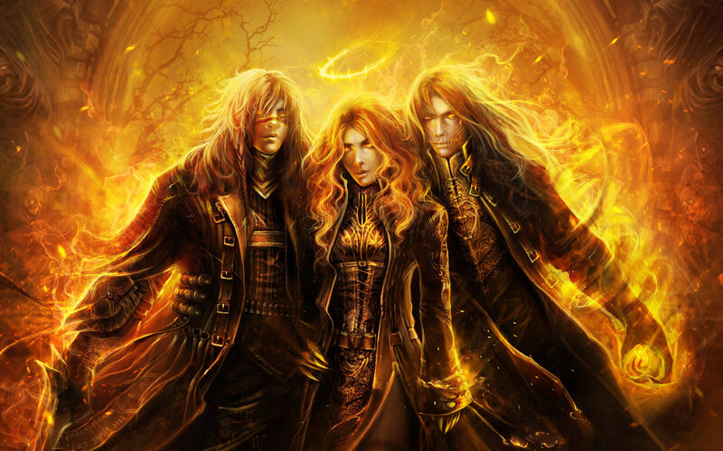 Three Figures in Flames — Orange