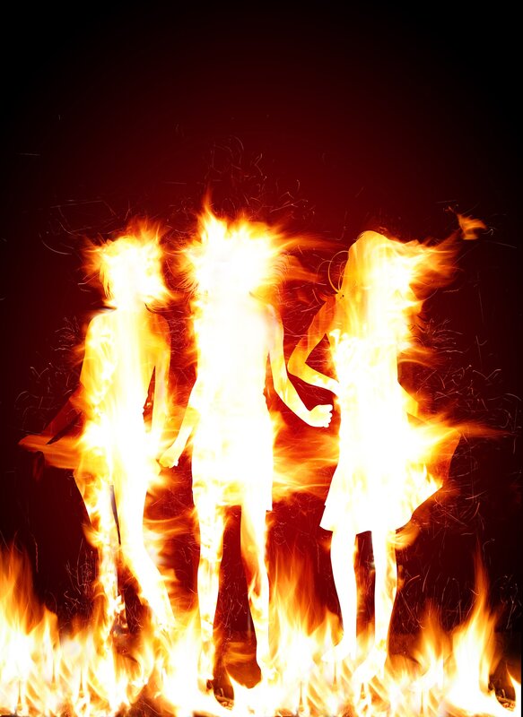 Three Figures in Flames — Red