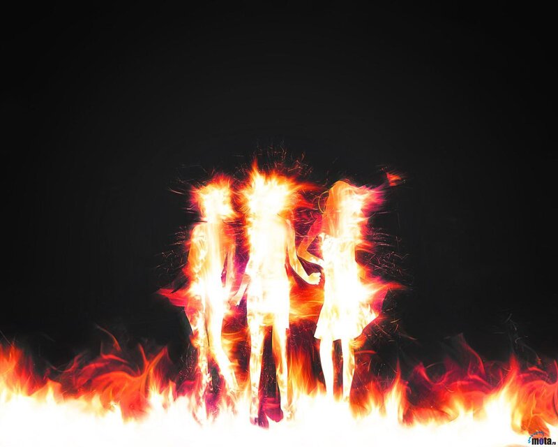 Three Figures in Flames