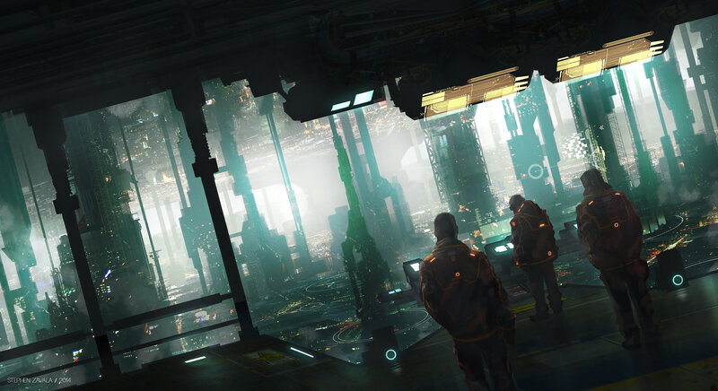 Three Figures in Futuristic Suits