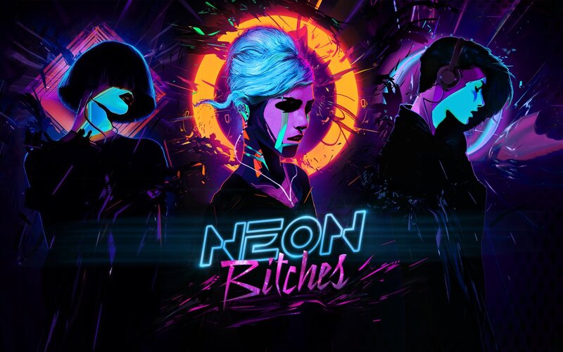 Three Figures in Neon Art