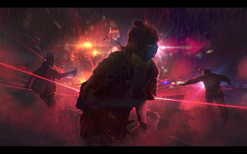 Three Figures in Rain