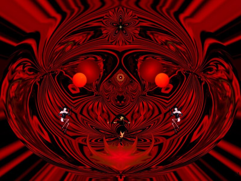 Three Figures in Red Tunnel