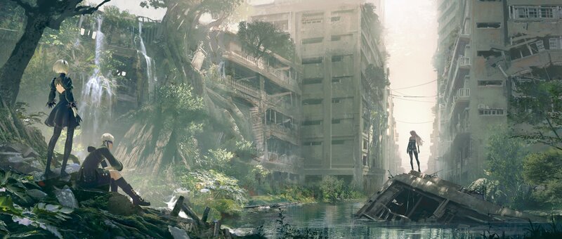 Three Figures in Ruins — Green
