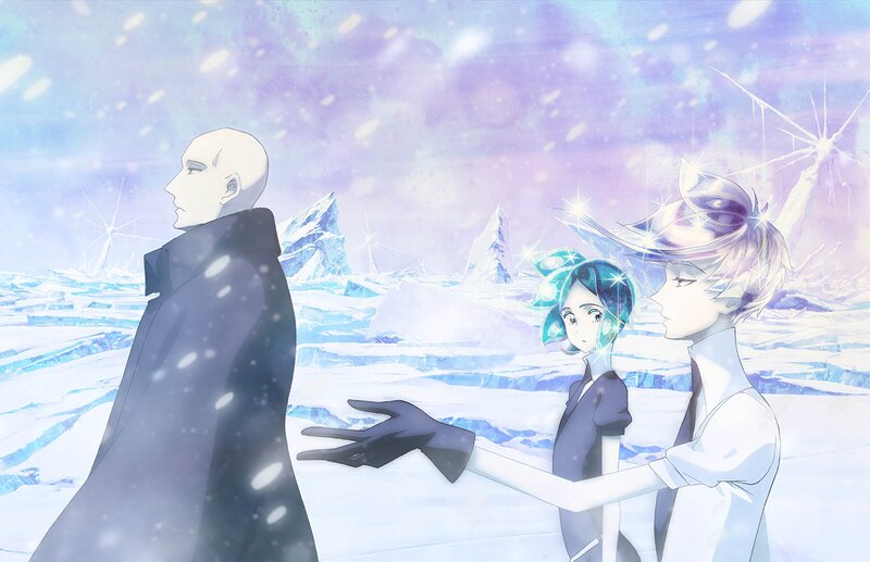 Three Figures in Snowy Landscape — White