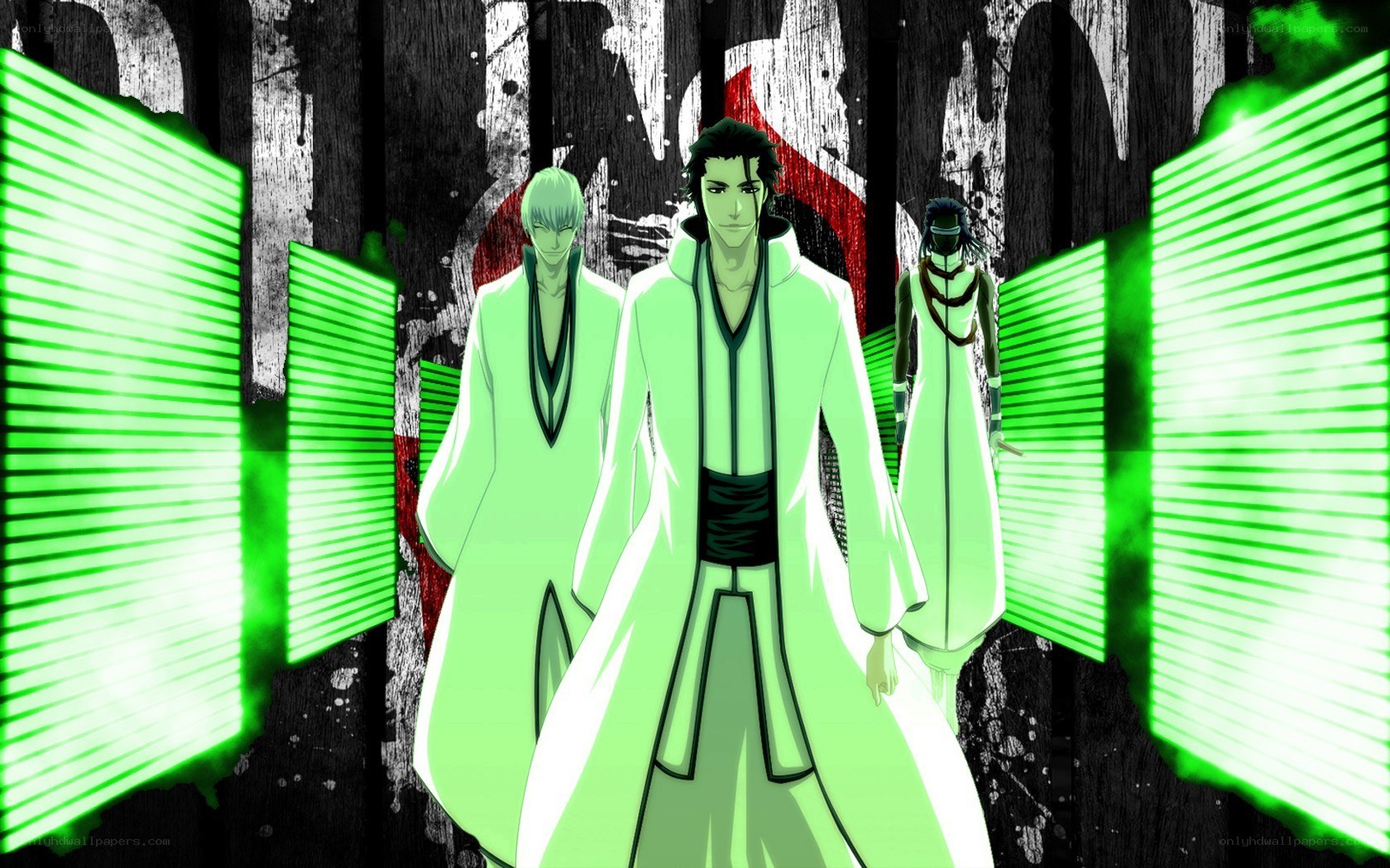 three figures in white robes
