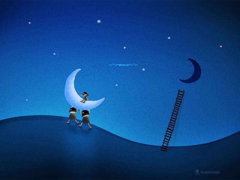 Three Figures on a Crescent Moon