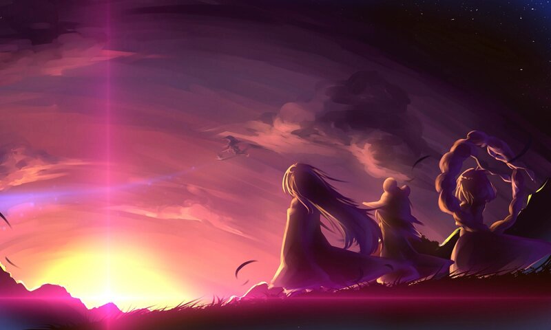 Three Figures on a Hill — Purple, Dramatic