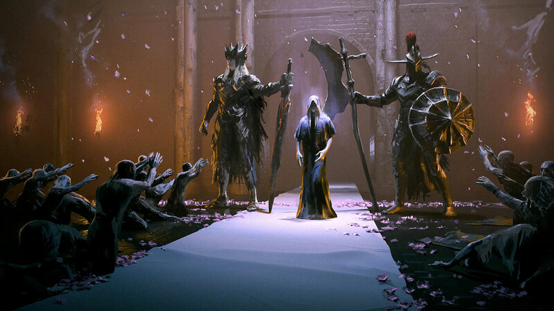 Three Figures on a Path — Purple, Dramatic