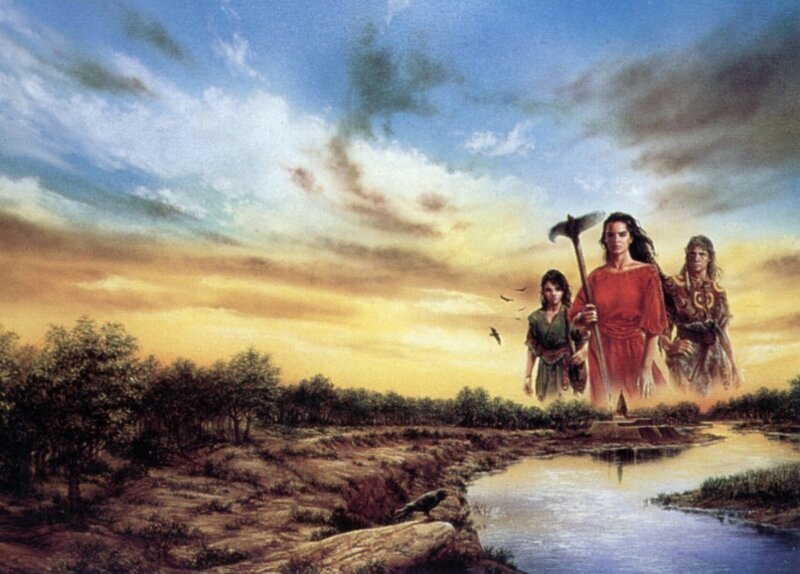 Three Figures on a Riverbank — Blue