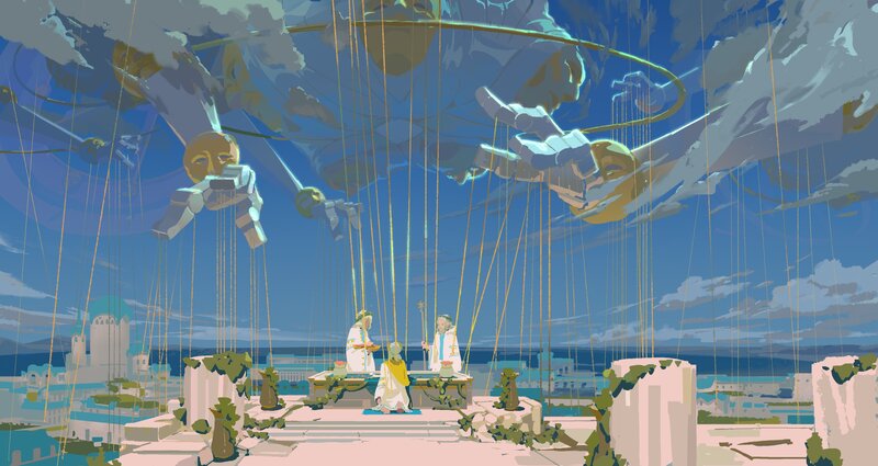 Three Figures on a Rooftop — Blue