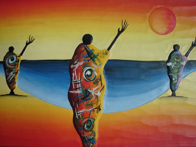 Three Figures on Beach