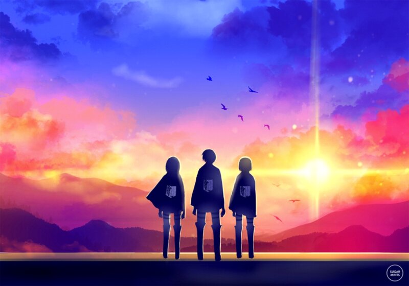 Three Figures Silhouetted