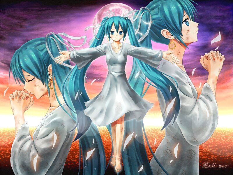 Three Figures with Blue Hair