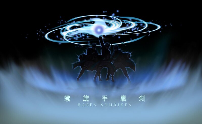 Three Figures with Glowing Sword