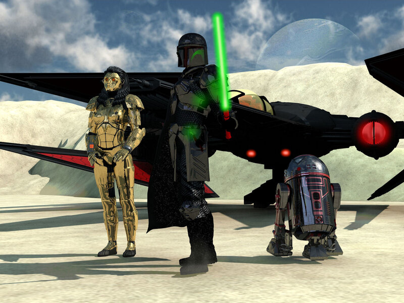 Three Figures with Lightsaber