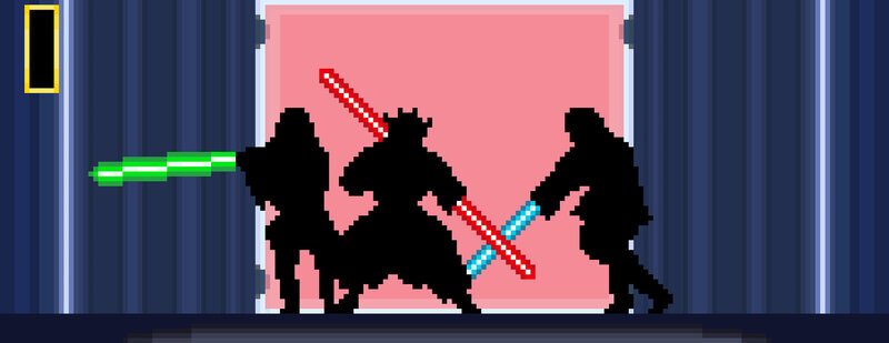 Three Figures with Lightsabers — Black, Dramatic