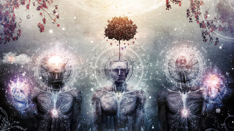 three figures with tree heads