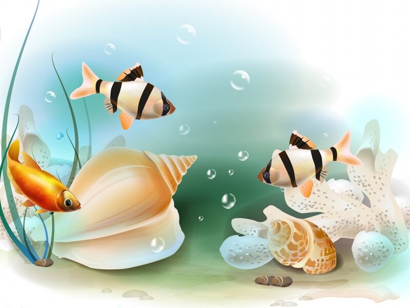 Three Fish in Aquarium — Blue