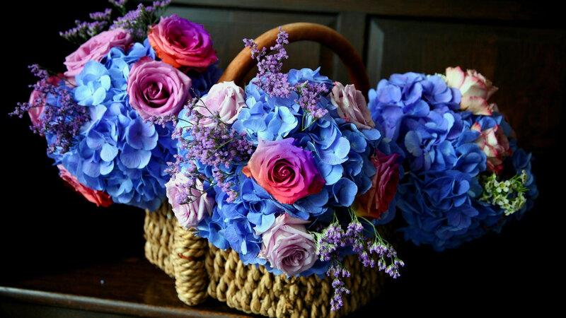 Three Floral Bouquets — Blue