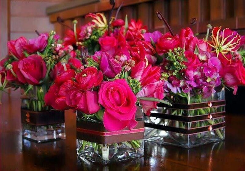 Three Flower Arrangements — Pink, Festive, Photograph