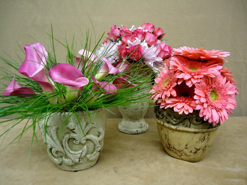 Three Flower Arrangements — Pink