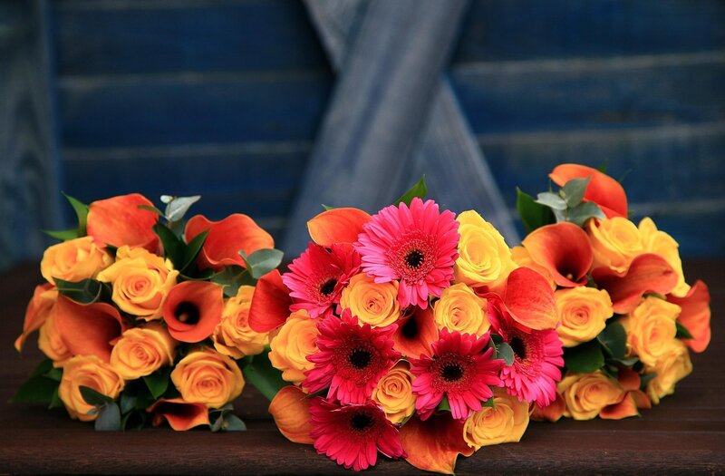 Three Flower Bouquets — Orange, Vibrant