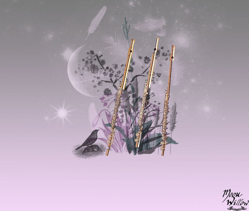 Three Flutes with Feathers