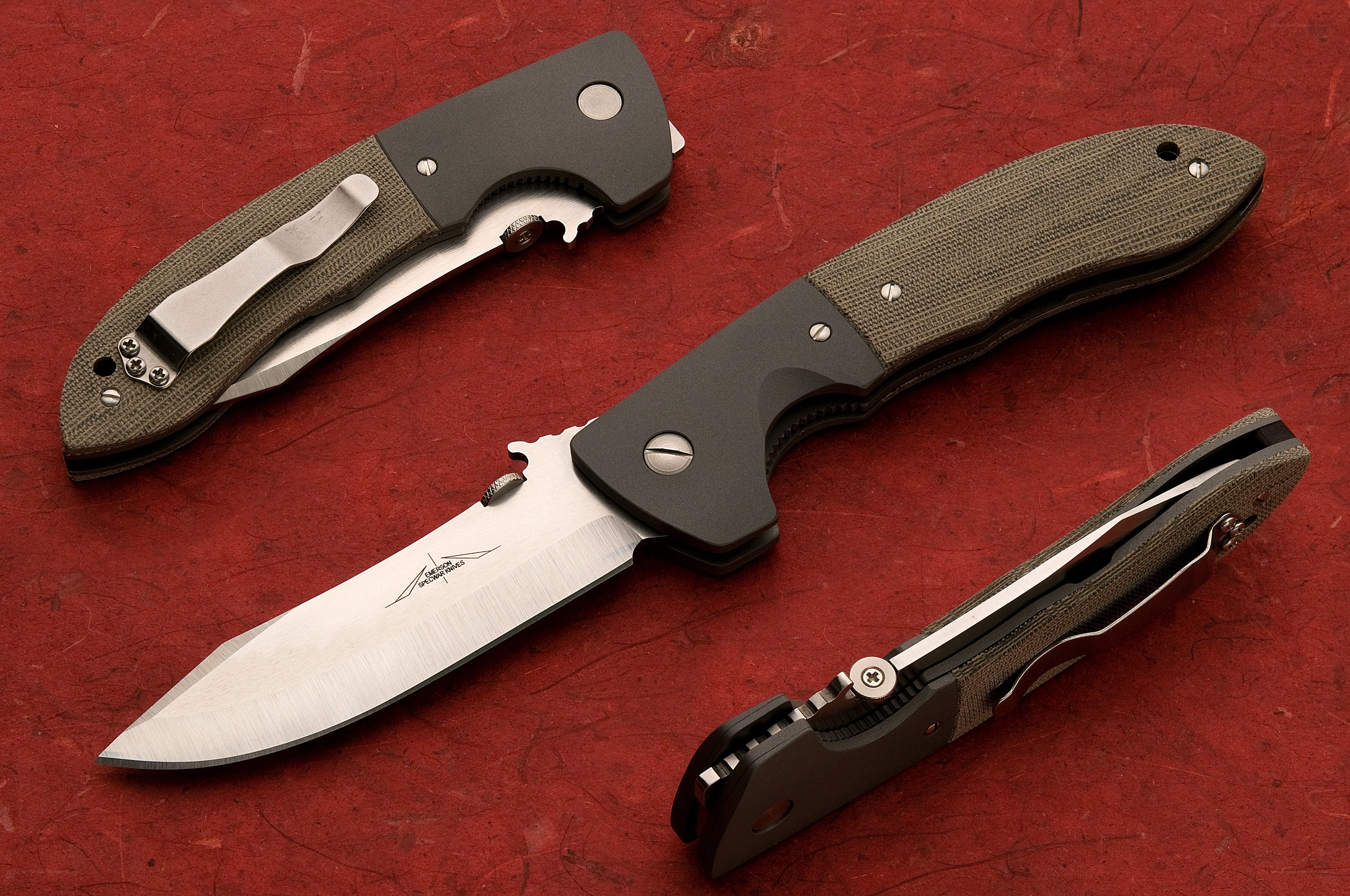 three folding knives on red