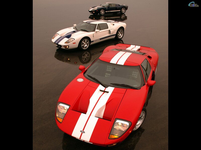Three Ford GT sports cars