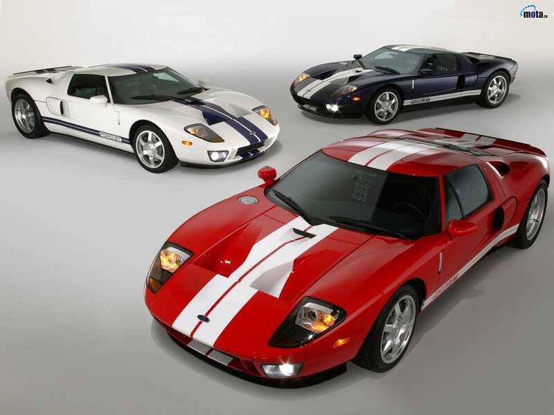 Three Ford GT sports cars