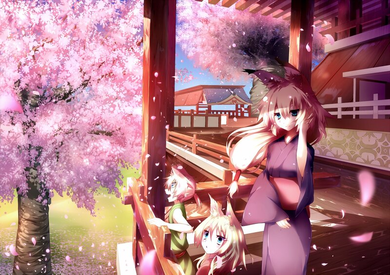Three Fox Girls in Kimono — Pink