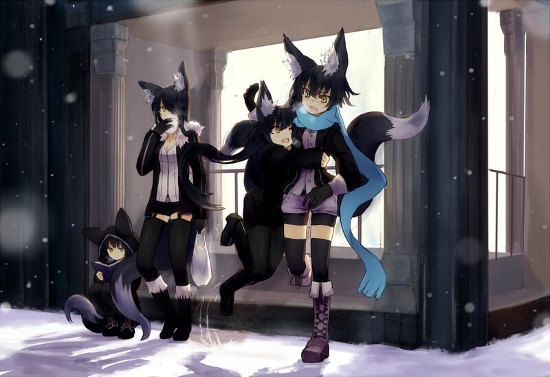Three Fox Girls in Snow — Black, Cold